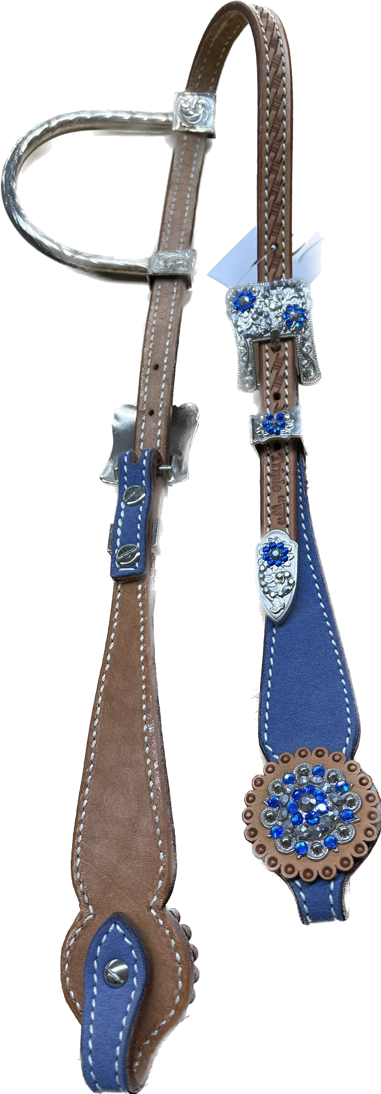 Triple "W" Sample Headstall Basket Tooled With Blue Suede Side Cheeks