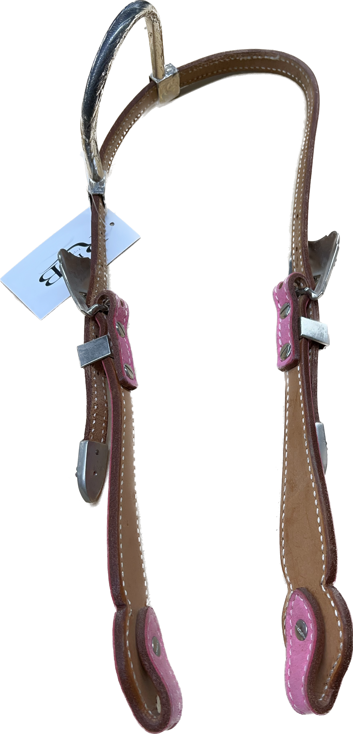 Triple "W" Sample Headstall With Basket Tooled, Pink Suede Cheek and Pink and White Crystals