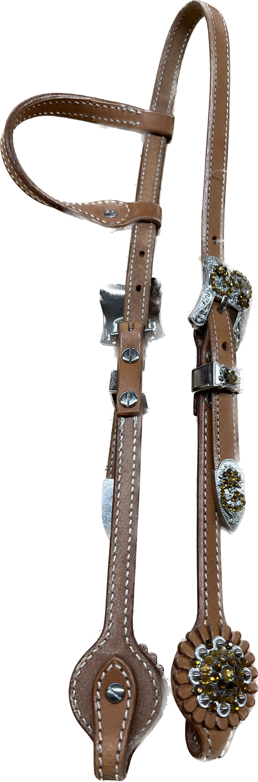 Sample Triple "W" Headstall One Ear With Gold and Brown Conchos and Buckle