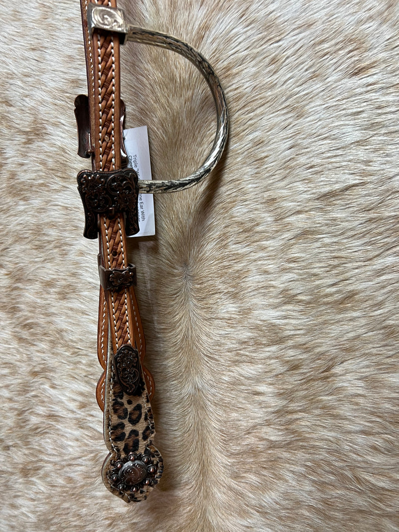 Triple "W" Silver One Ear With Cheetah  Hair on With copper Conchos