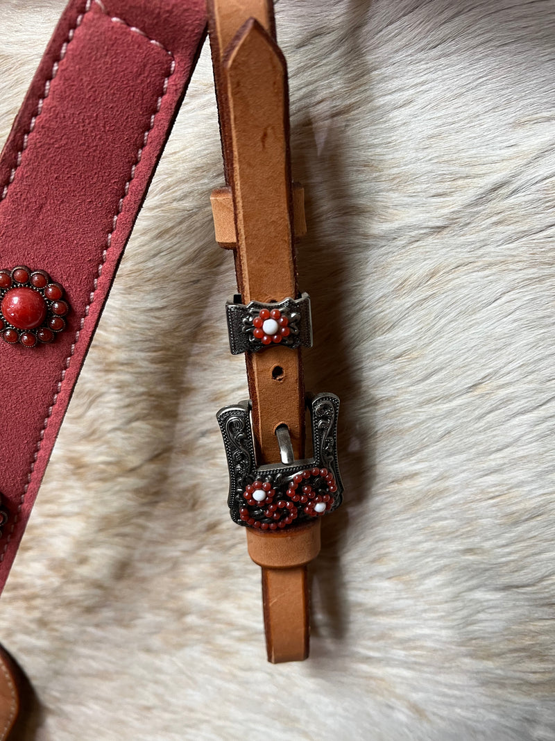 Triple "W" Breastcollar Pink Suede with Pink Conchos