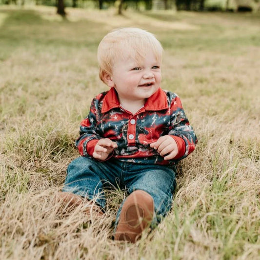 Shea Baby Infant Boy's USA Cowboy Long Sleeve Polo Onesie