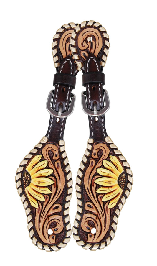 Rafter T Painted Sunflower & Metallic Whipstitch Spur Straps
