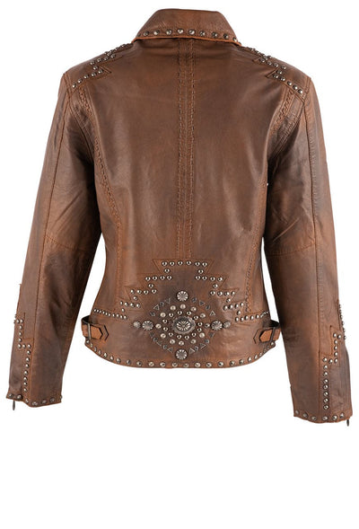 Cripple Creek Women's Vintage Brown Studded Leather Jacket
