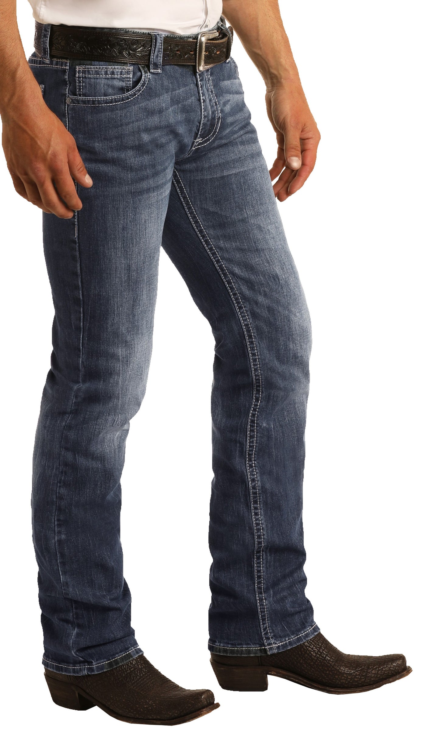 Rock & Roll Denim Men's Revolver Slim Fit Stretch Straight Bootcut Jeans