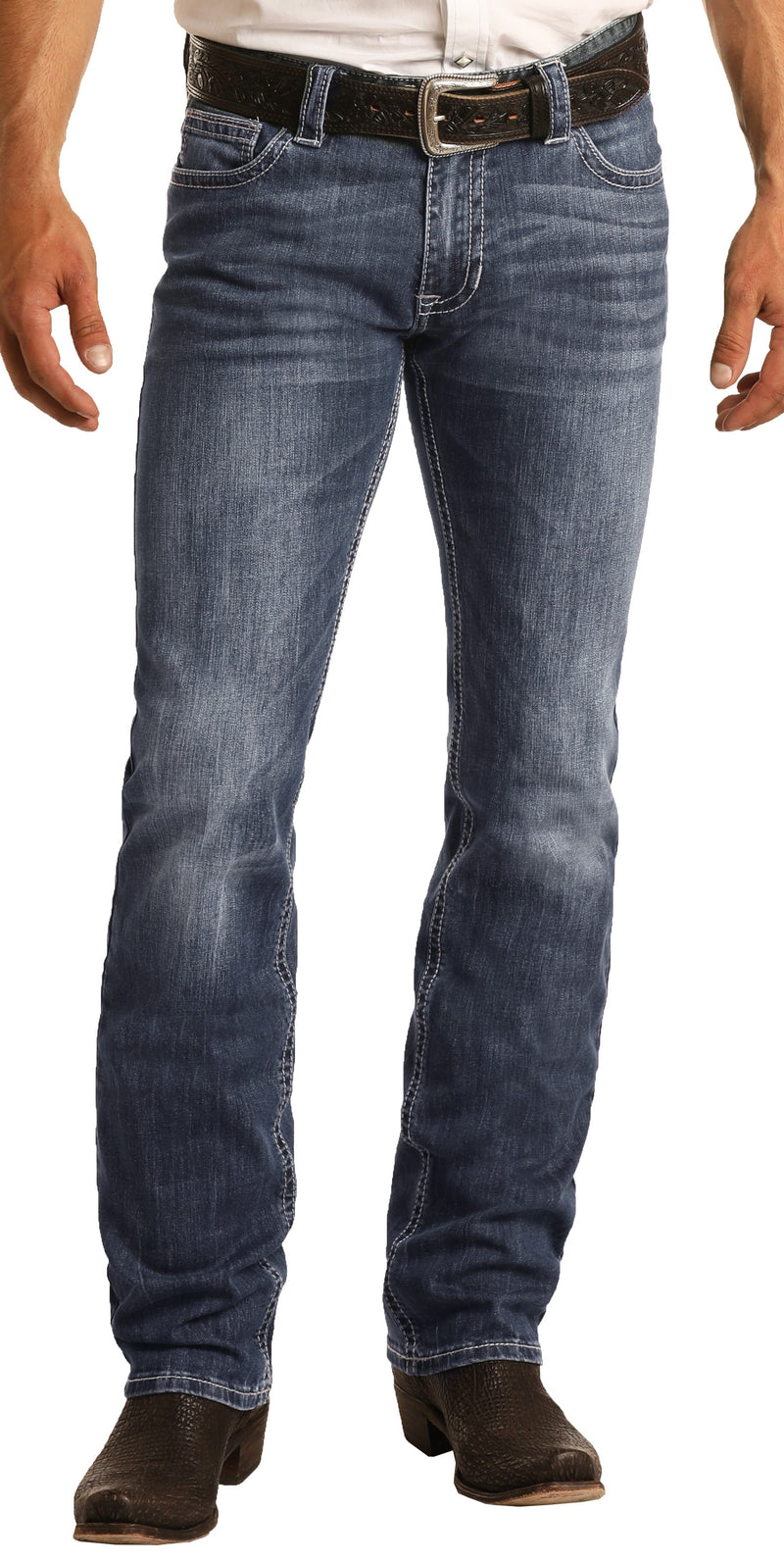 Rock & Roll Denim Men's Revolver Slim Fit Stretch Straight Bootcut Jeans