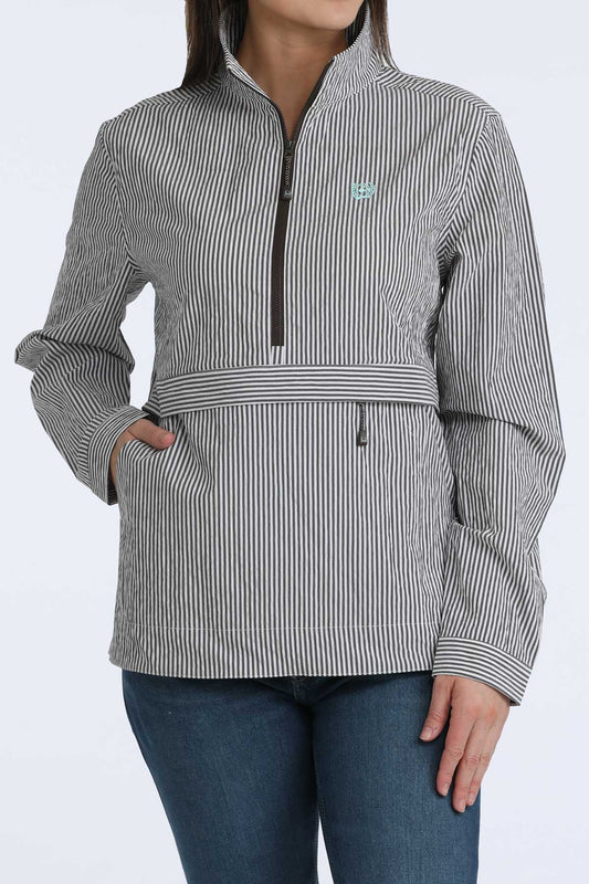 Cinch Women's 1/2 Zip Brown Stripe Pullover