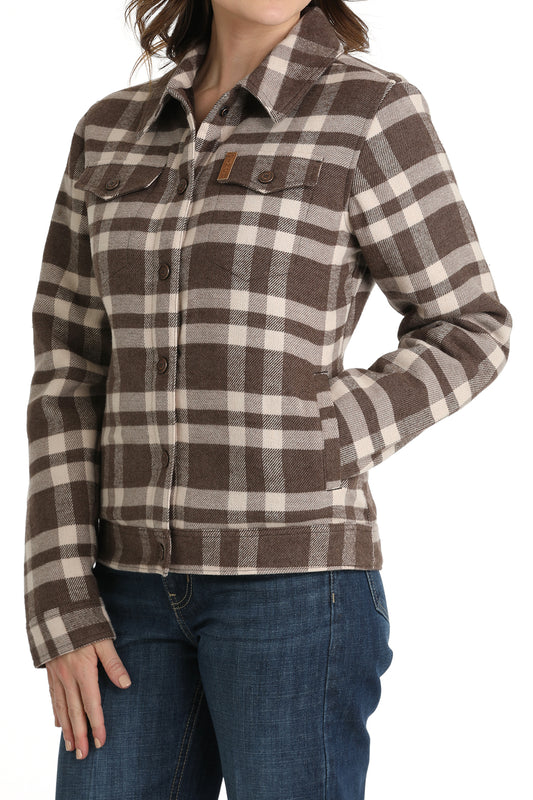 Cinch Women's Gray/Brown Plaid Trucker Jacket