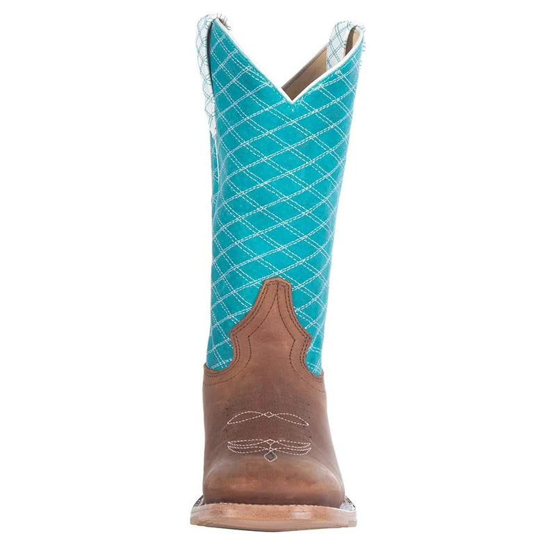 Macie Bean Girl's Pecan Barking Iron Turquoise Square Toe Boots