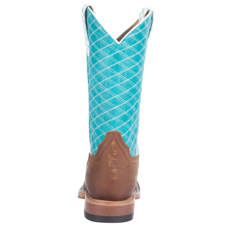 Macie Bean Girl's Pecan Barking Iron Turquoise Square Toe Boots