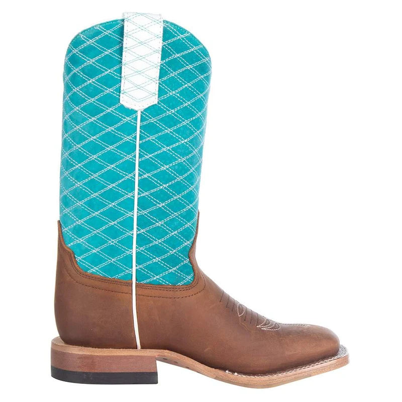 Macie Bean Girl's Pecan Barking Iron Turquoise Square Toe Boots