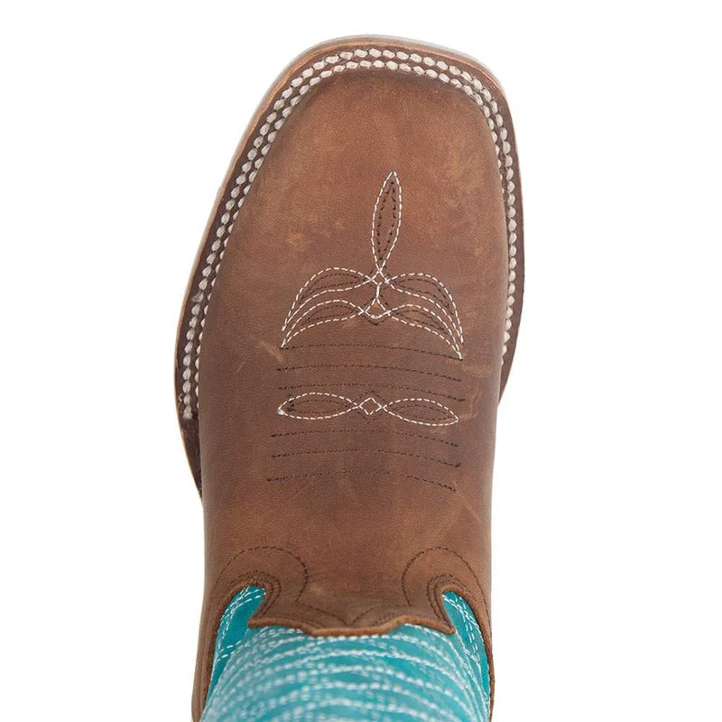 Macie Bean Girl's Pecan Barking Iron Turquoise Square Toe Boots