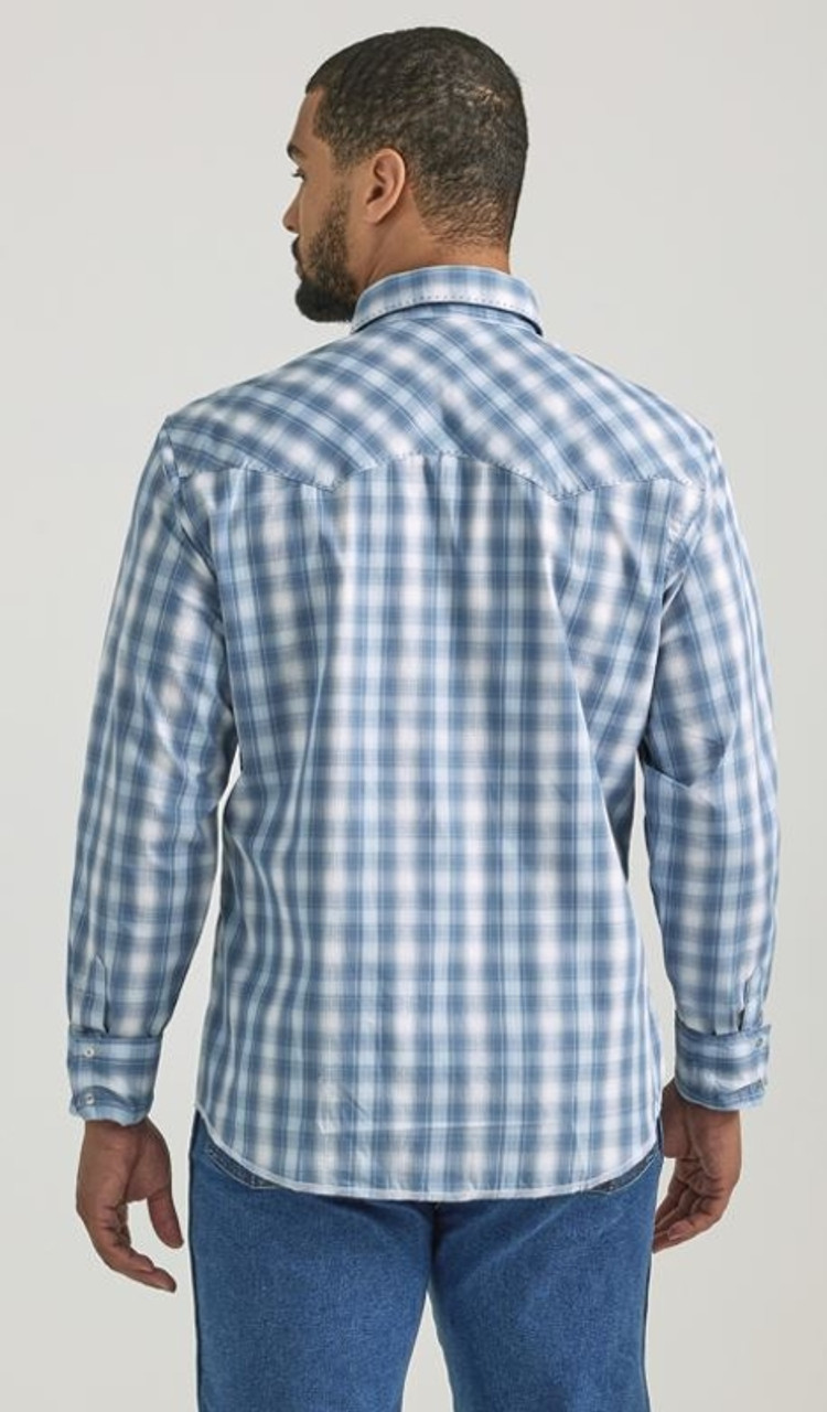 Wrangler Modern Fit Light Blue Plaid Snap Shirt