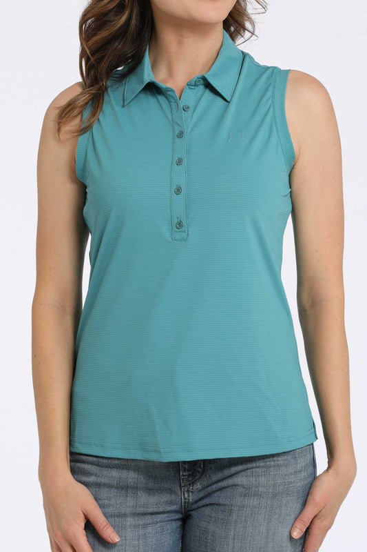 Cinch Women's Sleeveless Blue Polo Shirt