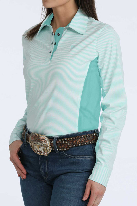 Cinch Women's ArenaFlex Hybrid Light Blue Striped Snap Shirt