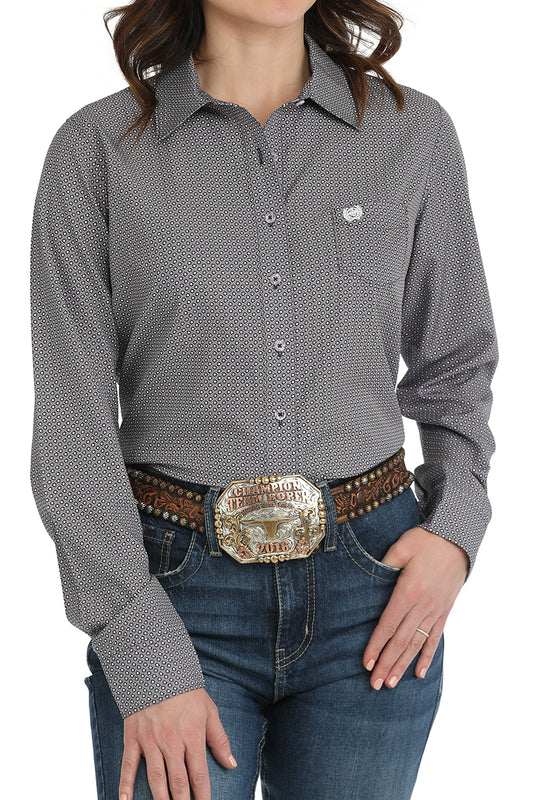 Cinch Women's ArenaFlex Purple Geometric Print Button-Down Shirt