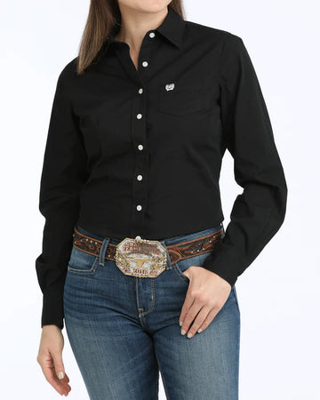 Cinch Women's Solid Black Arena Fit Button Down Western Shirt