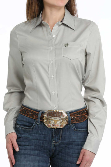 Cinch Women's Olive/White Stripe Button-Down Western Shirt