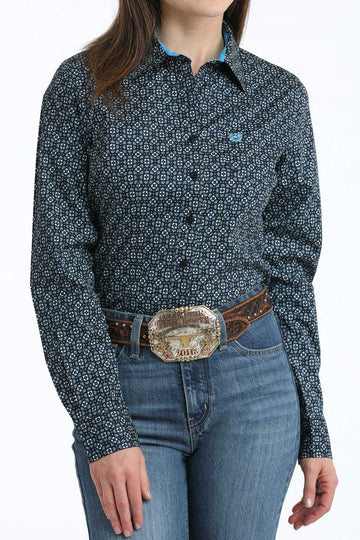 Cinch Women's Navy Printed Stretch ArenaFlex Button-Down Shirt