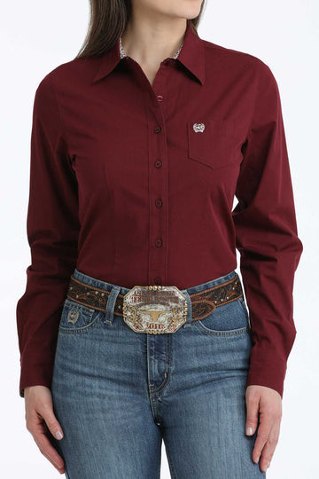 Cinch Women's Burgundy Stripe Arena Fit Button-Down Western Shirt