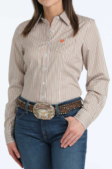 Cinch Women's Multicolor Stripe Button Down Tencel Shirt
