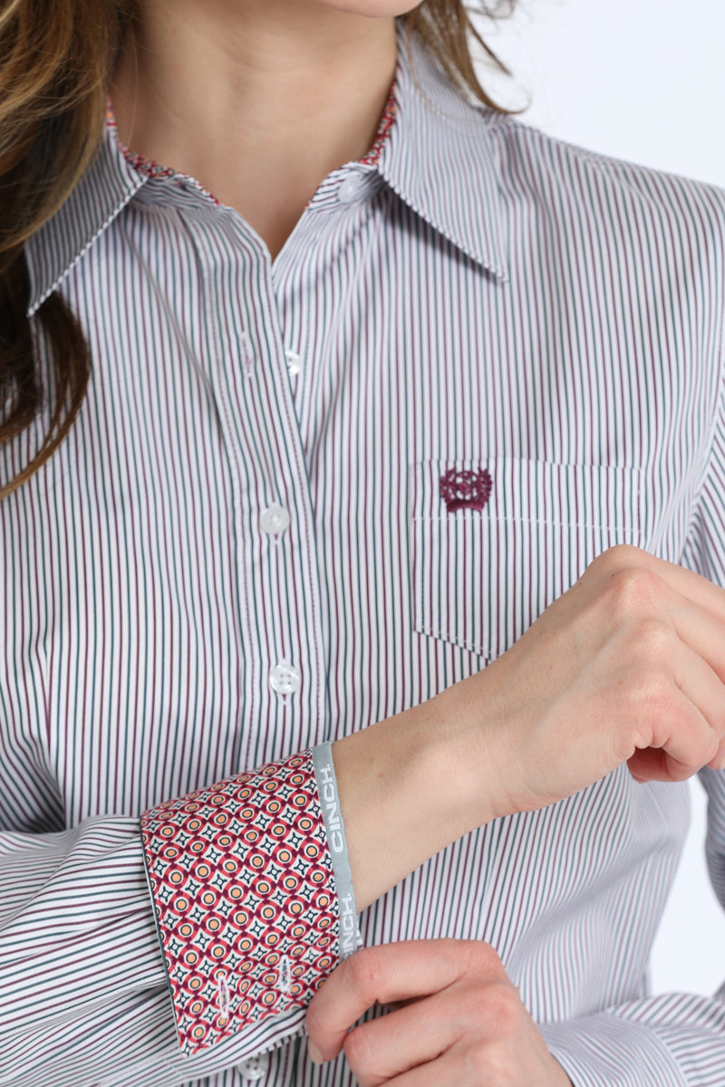 Cinch Women's Tencel Striped Button Down Long Sleeve Shirt