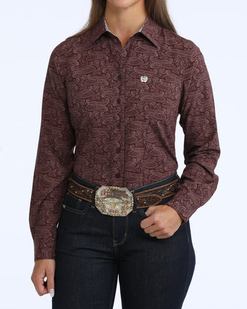 Cinch Women's ArenaFlex Purple Paisley Print Long Sleeve Shirt