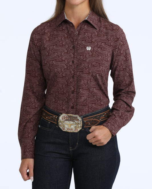 Cinch Women's ArenaFlex Purple Paisley Print Long Sleeve Shirt