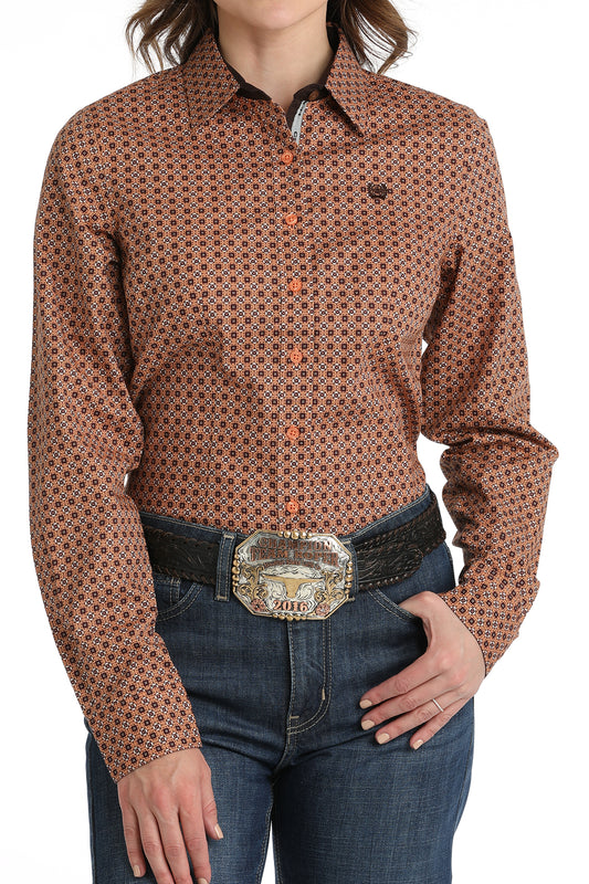 Cinch Women's Coral Geometric Print Button-Down Western Shirt