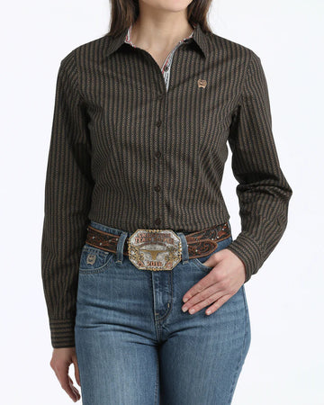 Cinch Women's Brown Printed Arena Fit Button-Down Western Shirt