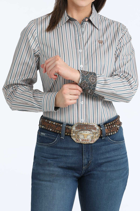 Cinch Women's Striped Long Sleeve Button-Down Western Shirt