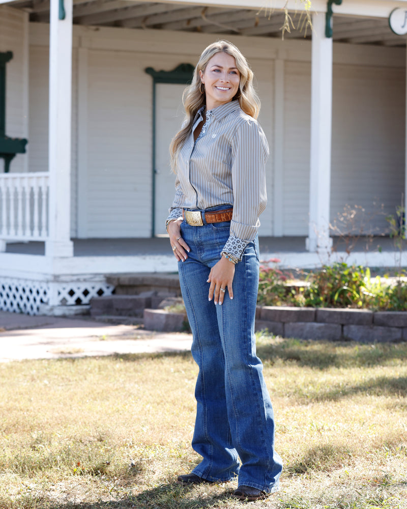 Cinch Women's Tencel Striped Long Sleeve Button Down Shirt