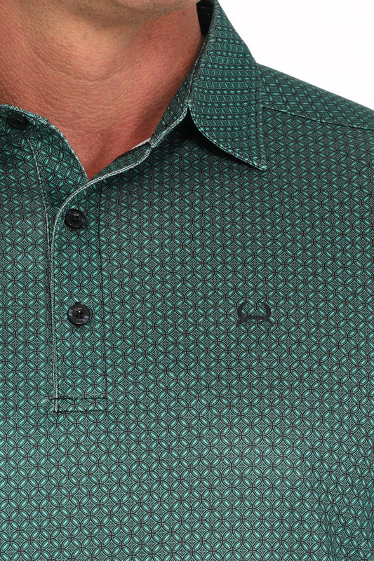 Cinch Men's Green Geometric Print ArenaFlex Polo Shirt