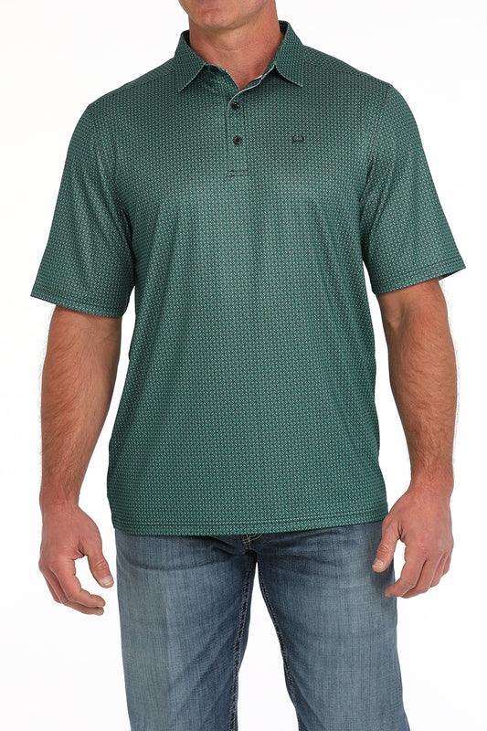 Cinch Men's Green Geometric Print ArenaFlex Polo Shirt