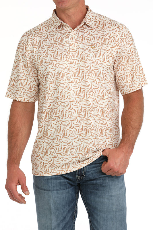 Cinch Men's Cream Revolver Print ArenaFlex Short Sleeve Polo Shirt
