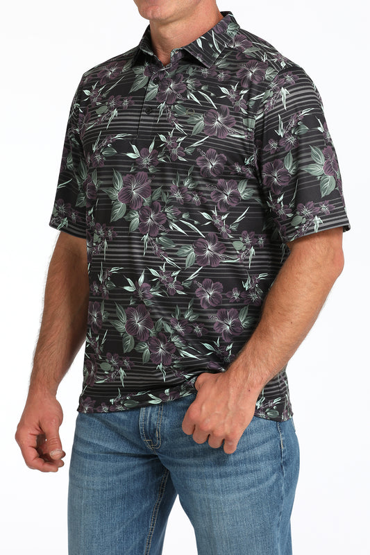 Cinch Men's Black Polo ArenaFlex Shirt w/Floral Print