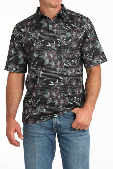 Cinch Men's Black Polo ArenaFlex Shirt w/Floral Print