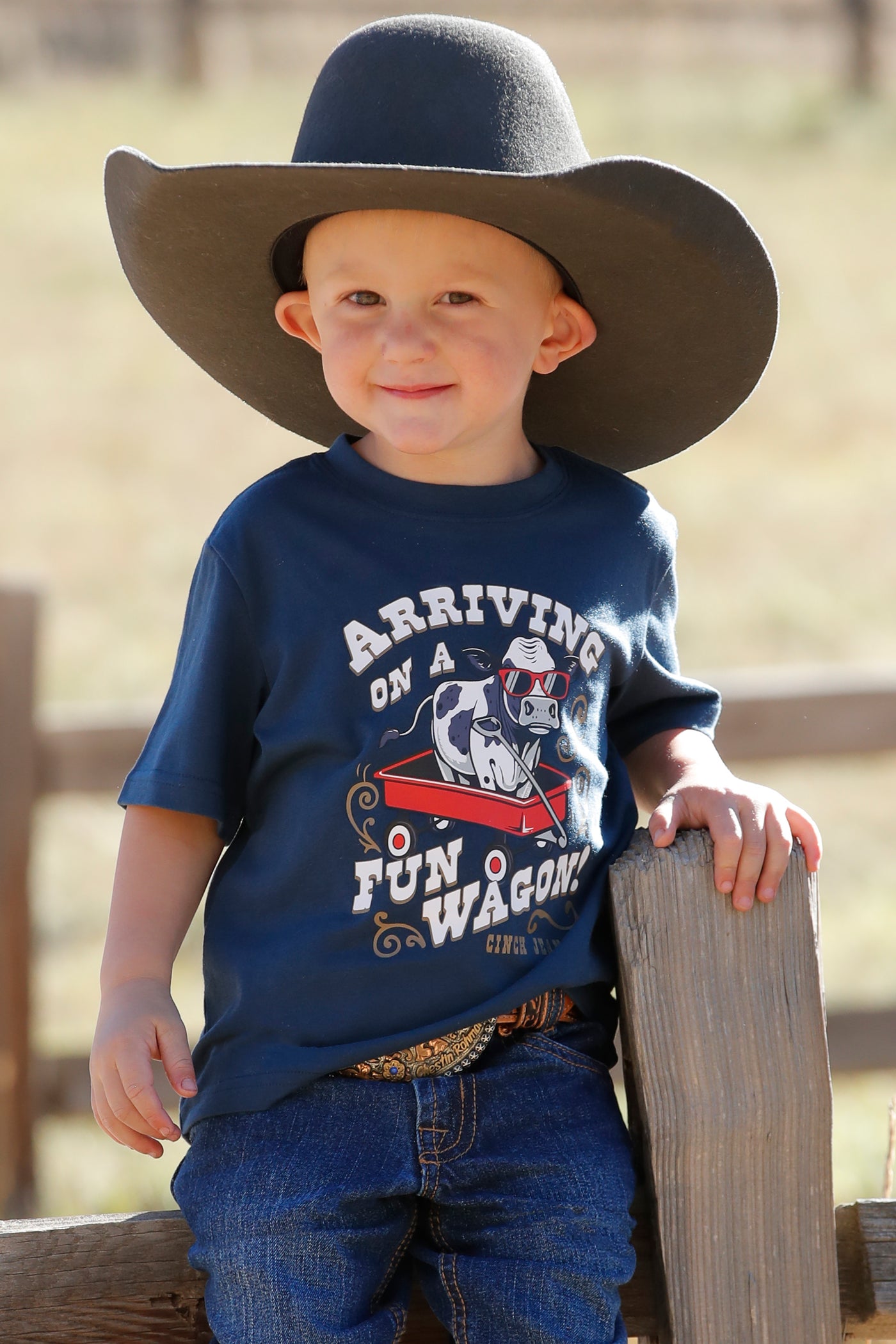 Cinch Infant/Toddler Navy "Arriving On A Fun Wagon!" Graphic T-Shirt