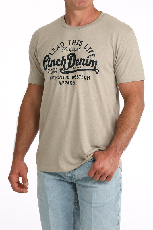 Cinch Men's Khaki Cinch Denim Logo T-Shirt