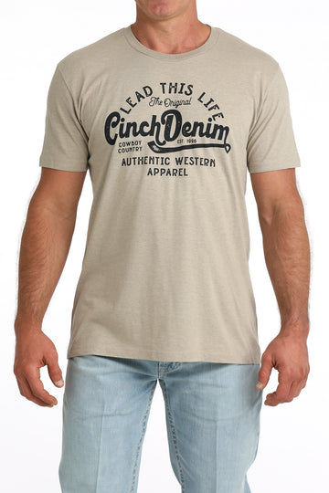 Cinch Men's Khaki Cinch Denim Logo T-Shirt