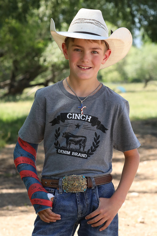 Cinch Boy's Denim Brand Gray T-Shirt