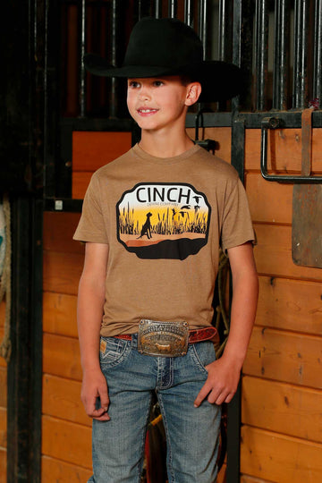 Cinch Boy's Light Brown Duck Hunting Scene Graphic T-Shirt