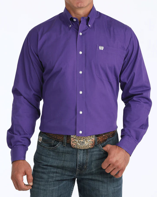 Cinch Men's Solid Classic Fit Purple Button Down Shirt