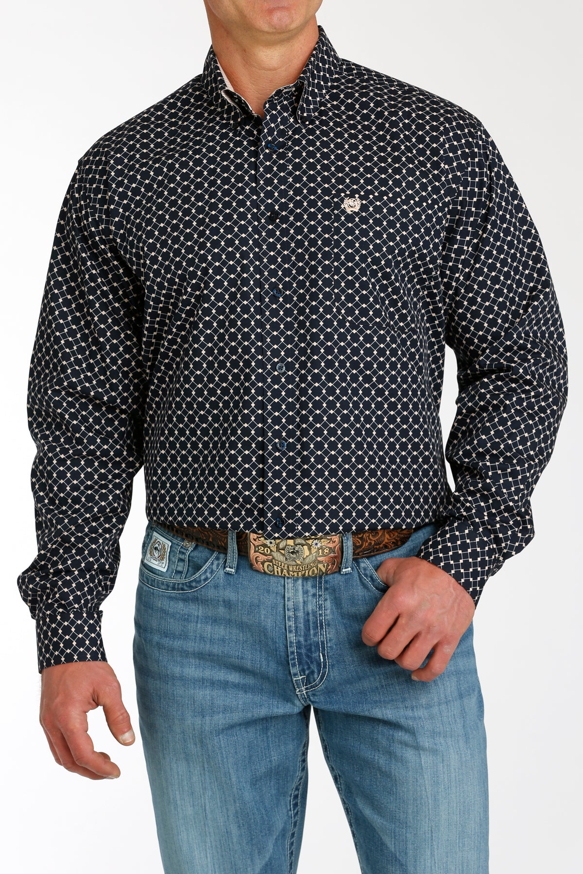 Cinch Men's Diamond Print Button-Down Navy Shirt