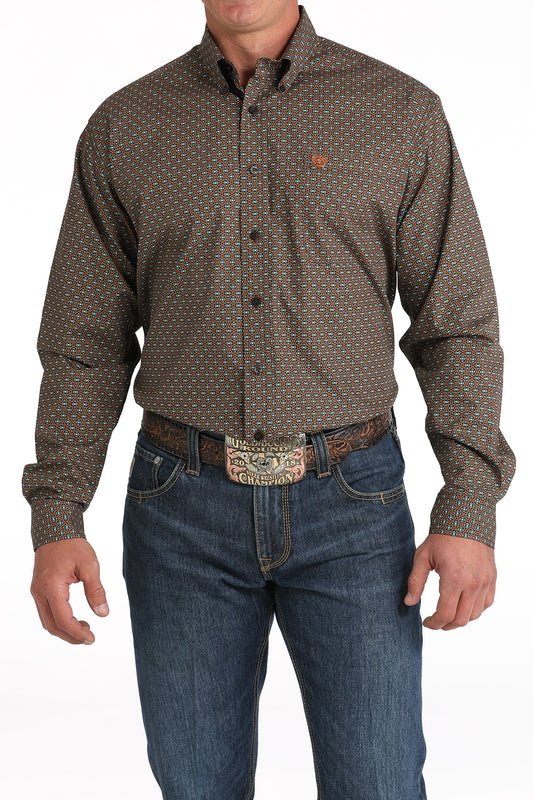 Cinch Men's Brown Geometric Print Button-Down Western Shirt