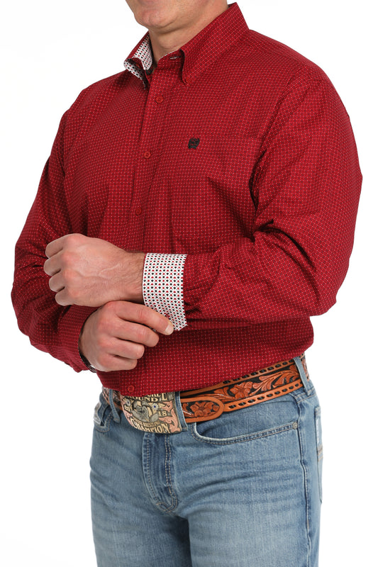 Cinch Men's Red Geo Print Button Long Sleeve Western Shirt