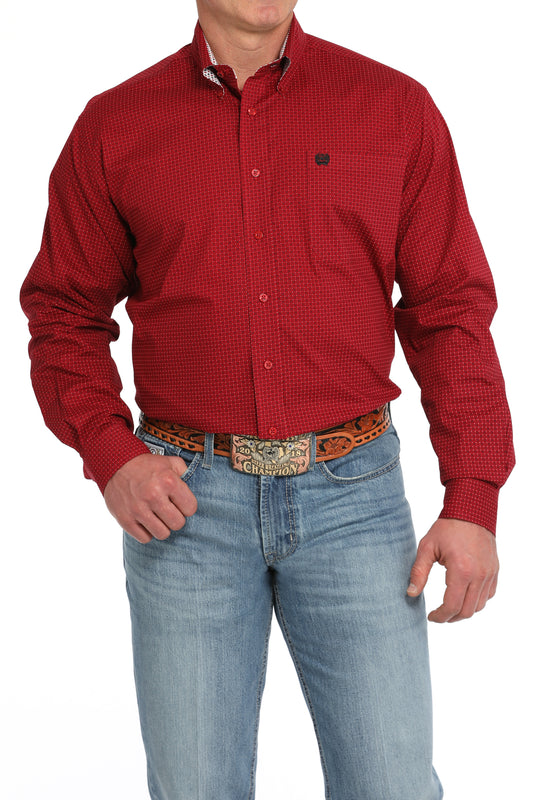 Cinch Men's Red Geo Print Button Long Sleeve Western Shirt