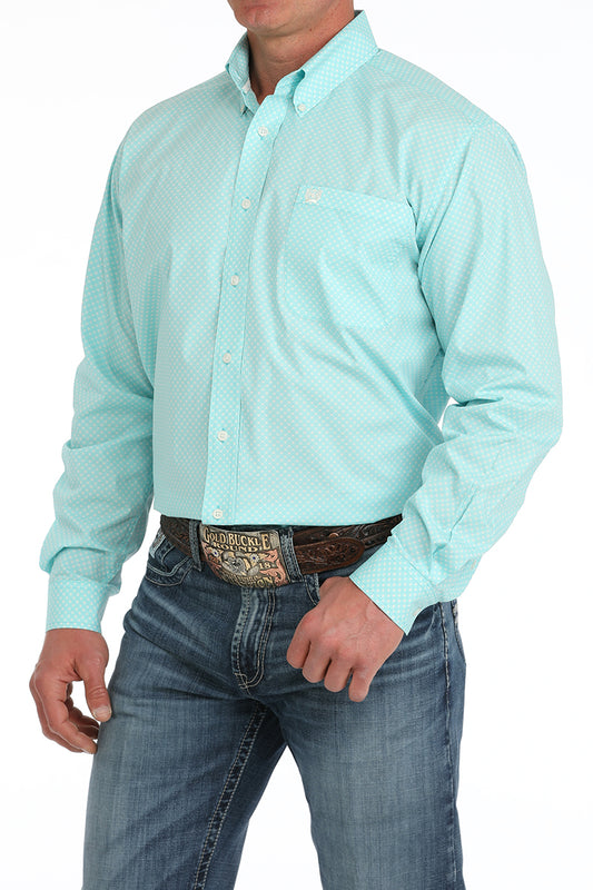 Cinch Men's Turquoise Geometric Print Button-Down Western Shirt