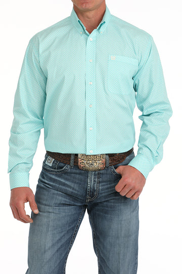 Cinch Men's Turquoise Geometric Print Button-Down Western Shirt