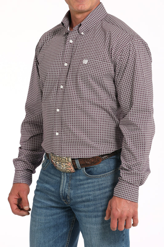Cinch Men's Purple Geometric Print Button-Down Western Shirt